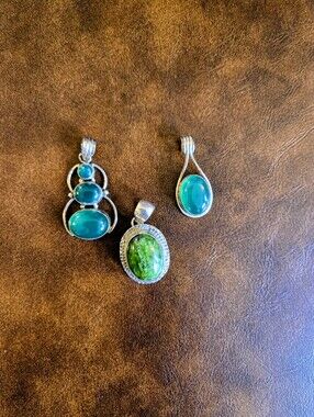 Sterling Silver Green & Teal Gemstone Pendant Collection
